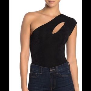 Socialite one shoulder black cut out bodysuit size S nwot